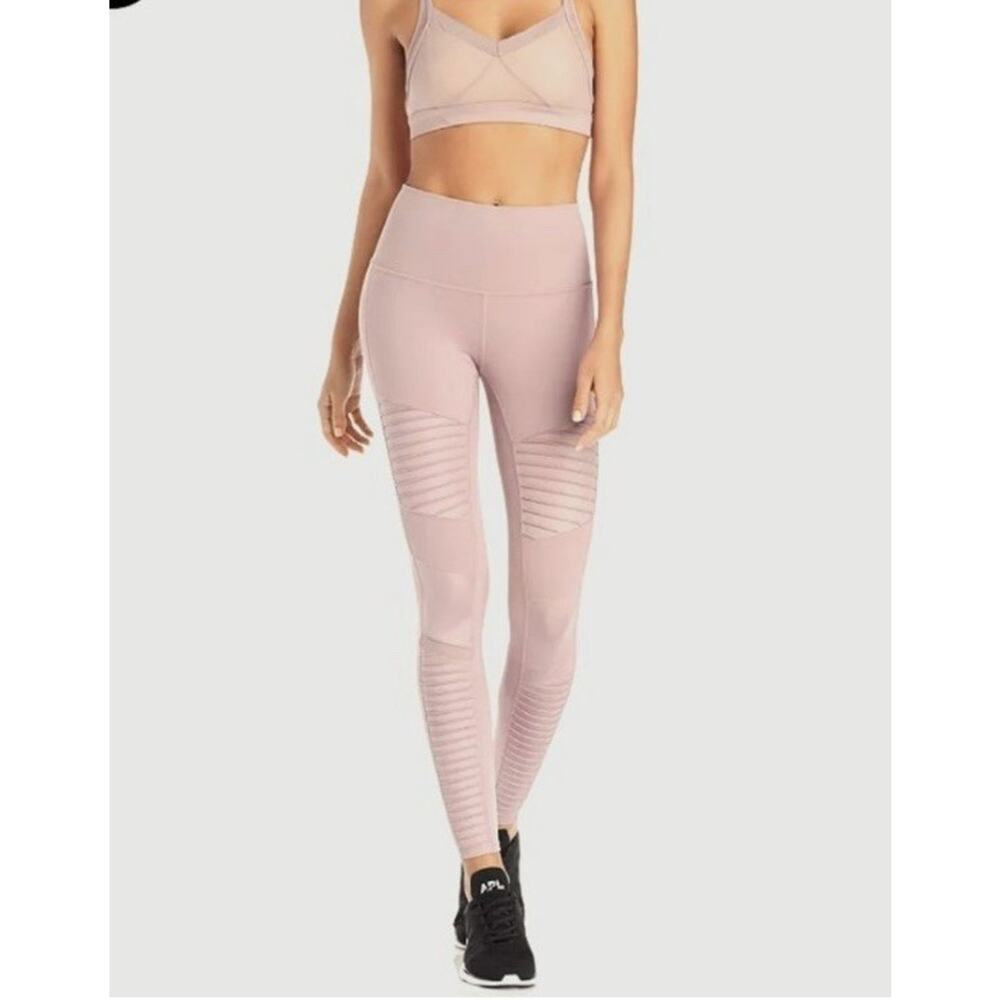 Alo Yoga Moto Legging Women Ballet Pink Mesh Panels High Waisted Size Small